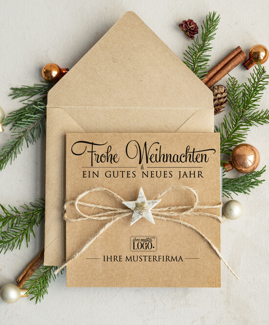 karten eco Weihnachtskarten für Firmen, Exklusive nachhaltige Weihnachtskarte für Geschäftspartner mit Logo & Wunschtext, geschäftliche Weihnachtskarte, Weihnachten Geschäftlich 00/eco/Wkten