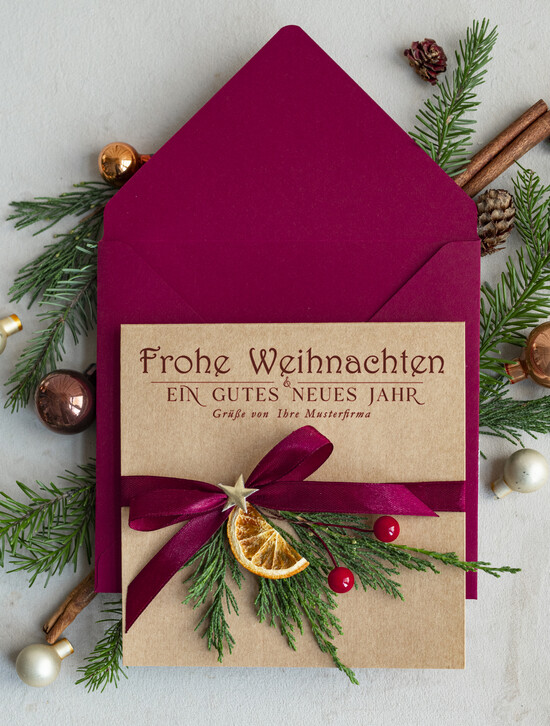 karten eco Weihnachtskarten für Firmen, Exklusive nachhaltige Weihnachtskarte für Geschäftspartner mit Logo & Wunschtext, geschäftliche Weihnachtskarte, Weihnachten Geschäftlich 004/eco/Wkten