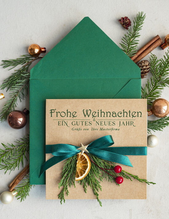 karten eco Weihnachtskarten für Firmen, Exklusive nachhaltige Weihnachtskarte für Geschäftspartner mit Logo & Wunschtext, geschäftliche Weihnachtskarte, Weihnachten Geschäftlich 002/eco/Wkten