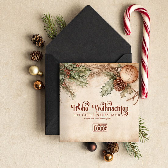 karten retro Retro Weihnachtskarten für Geschäftspartner mit Logo Weihnachtskarten für Geschäftspartner, Firmen Weihnachtskarte mit Umschlag, Weihnachtskarten mit Firmenlogo und Text 06/retro/Wkten