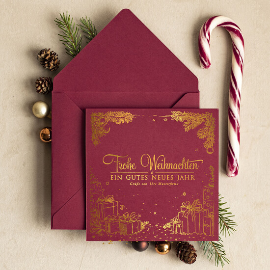 karten golden Exklusive Weihnachtskarte mit Goldfolie für Geschäftspartner Weihnachtskarten mit Goldfolie, Exklusive Weihnachtskarten für Geschäftspartner, Geschäftliche Weihnachtskarte edel, Weihnachtskarten mit Logo 01/glDS/Wkten