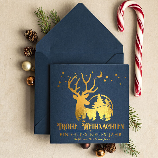 karten golden Exklusive Weihnachtskarte mit Goldfolie für Geschäftspartner Weihnachtskarten mit Goldfolie, Exklusive Weihnachtskarten für Geschäftspartner, Geschäftliche Weihnachtskarte edel, Weihnachtskarten mit Logo 04/glDS/Wkten