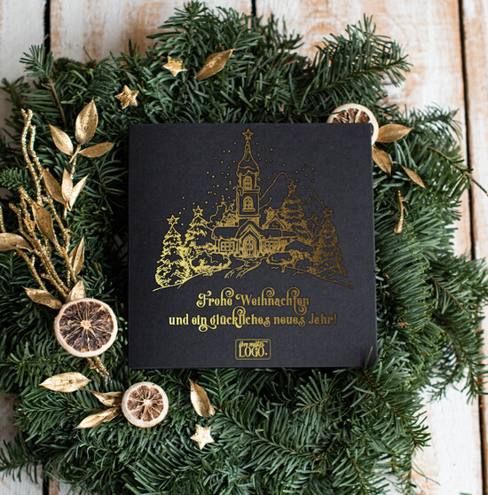 karten golden Exklusive Weihnachtskarte mit Goldfolie für Geschäftspartner Weihnachtskarten mit Goldfolie, Exklusive Weihnachtskarten für Geschäftspartner, Geschäftliche Weihnachtskarte edel, Weihnachtskarten mit Logo 12/glDS/Wkten