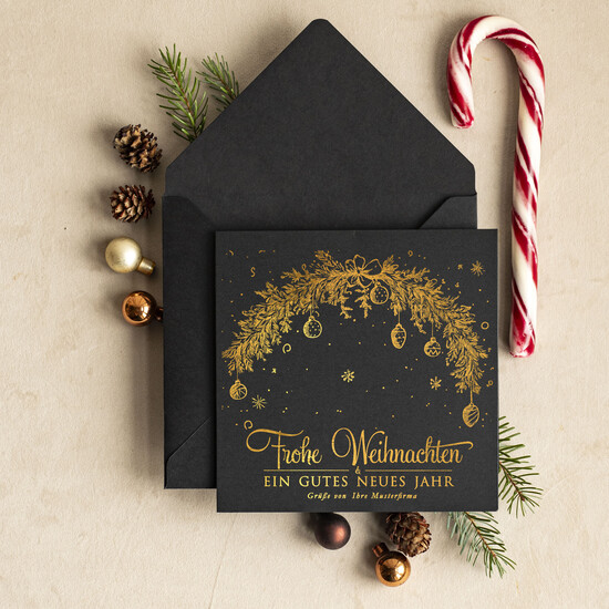 karten golden Exklusive Weihnachtskarte mit Goldfolie für Geschäftspartner Weihnachtskarten mit Goldfolie, Exklusive Weihnachtskarten für Geschäftspartner, Geschäftliche Weihnachtskarte edel, Weihnachtskarten mit Logo 03/glDS/Wkten