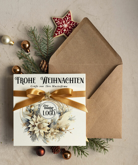 karten Satinband Weihnachtskarten mit Schleife – exklusive & dekorative Weihnachtskarten mit Satinband für Firmen und Geschäftspartner 03/wnK/Wkten