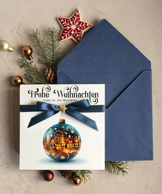 karten Satinband Weihnachtskarten mit Schleife – exklusive & dekorative Weihnachtskarten mit Satinband für Firmen und Geschäftspartner 09/wnK/Wkten