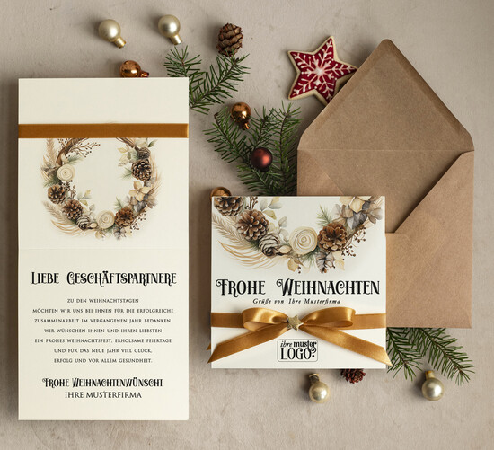 karten Satinband Weihnachtskarten mit Schleife – exklusive & dekorative Weihnachtskarten mit Satinband für Firmen und Geschäftspartner 04/wnK/Wkten