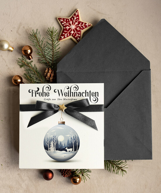 karten Satinband Weihnachtskarten mit Schleife – exklusive & dekorative Weihnachtskarten mit Satinband für Firmen und Geschäftspartner 06/wnK/Wkten