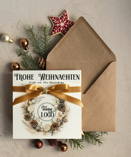 karten Satinband Weihnachtskarten mit Schleife – exklusive & dekorative Weihnachtskarten mit Satinband für Firmen und Geschäftspartner 01/wnK/Wkten