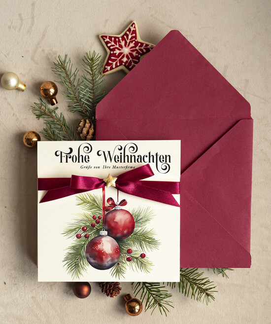 karten Satinband Weihnachtskarten mit Schleife – exklusive & dekorative Weihnachtskarten mit Satinband für Firmen und Geschäftspartner 10/wnK/Wkten