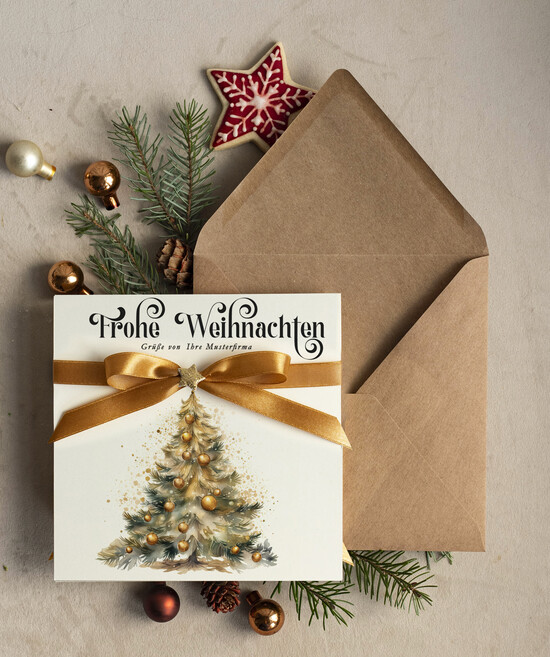 karten Satinband Weihnachtskarten mit Schleife – exklusive & dekorative Weihnachtskarten mit Satinband für Firmen und Geschäftspartner 12/wnK/Wkten