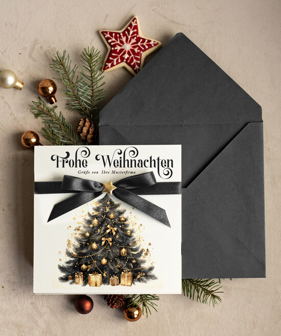 karten Satinband Weihnachtskarten mit Schleife – exklusive & dekorative Weihnachtskarten mit Satinband für Firmen und Geschäftspartner 07/wnK/Wkten