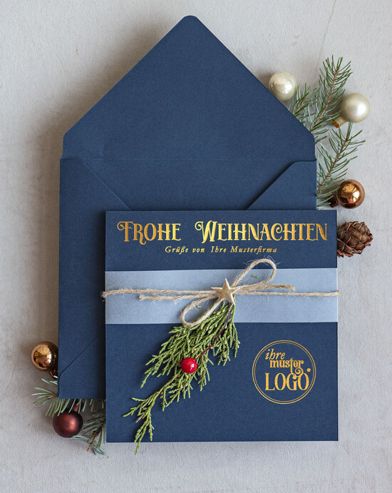 karten Satinband gold Weihnachtskarten mit Goldfolie, Exklusive Weihnachtskarten mit Schleife, Geschäftliche Weihnachtskarte edel, Weihnachtskarten mit Satinband, Individuelle Weihnachtskarten für Unternehmen 07/stgold/Wkten