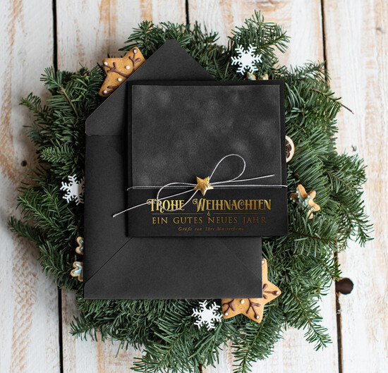 karten Satinband gold Weihnachtskarten mit Goldfolie, Exklusive Weihnachtskarten mit Schleifen, Elegante Firmen-Weihnachtskarten, Weihnachtskarten mit Bändern, Individuelle Weihnachtskarten für Firmen 12/stgold/Wkten