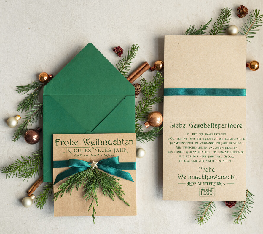 karten eco Weihnachtskarten für Firmen, Exklusive nachhaltige Weihnachtskarte für Geschäftspartner mit Logo & Wunschtext, geschäftliche Weihnachtskarte, Weihnachten Geschäftlich
