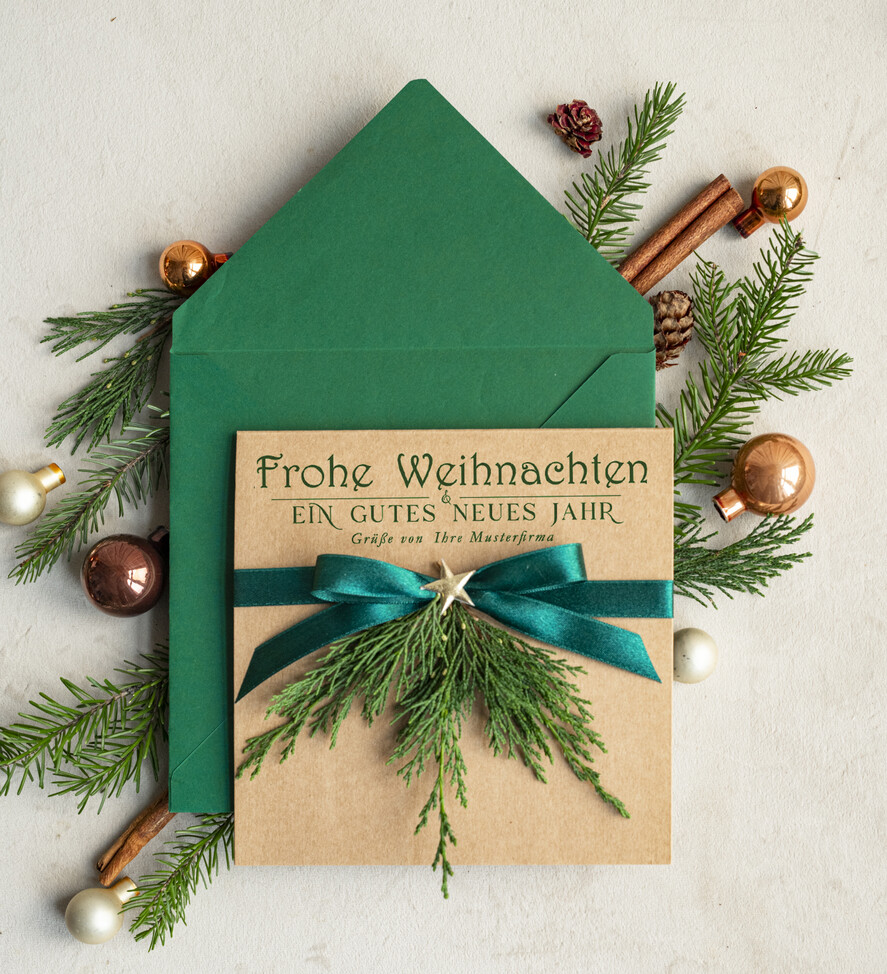 karten eco Weihnachtskarten für Firmen, Exklusive nachhaltige Weihnachtskarte für Geschäftspartner mit Logo & Wunschtext, geschäftliche Weihnachtskarte, Weihnachten Geschäftlich