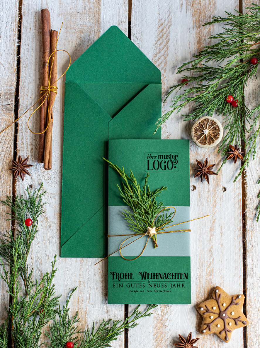 karten eco Weihnachtskarten für Firmen, Exklusive nachhaltige Weihnachtskarte für Geschäftspartner mit Logo & Wunschtext, geschäftliche Weihnachtskarte, Weihnachten Geschäftlich