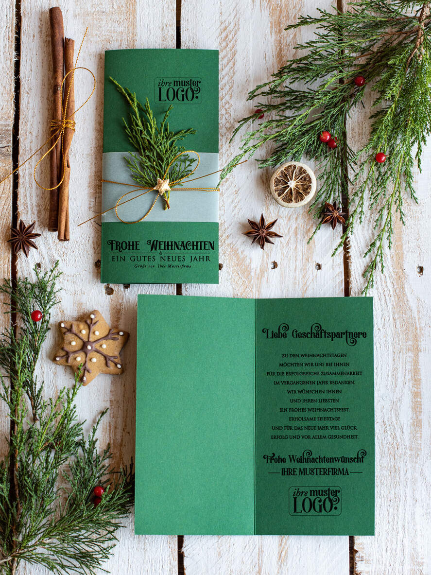 karten eco Weihnachtskarten für Firmen, Exklusive nachhaltige Weihnachtskarte für Geschäftspartner mit Logo & Wunschtext, geschäftliche Weihnachtskarte, Weihnachten Geschäftlich