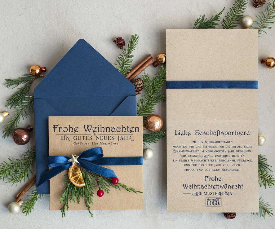 karten eco Weihnachtskarten für Firmen, Exklusive nachhaltige Weihnachtskarte für Geschäftspartner mit Logo & Wunschtext, geschäftliche Weihnachtskarte, Weihnachten Geschäftlich