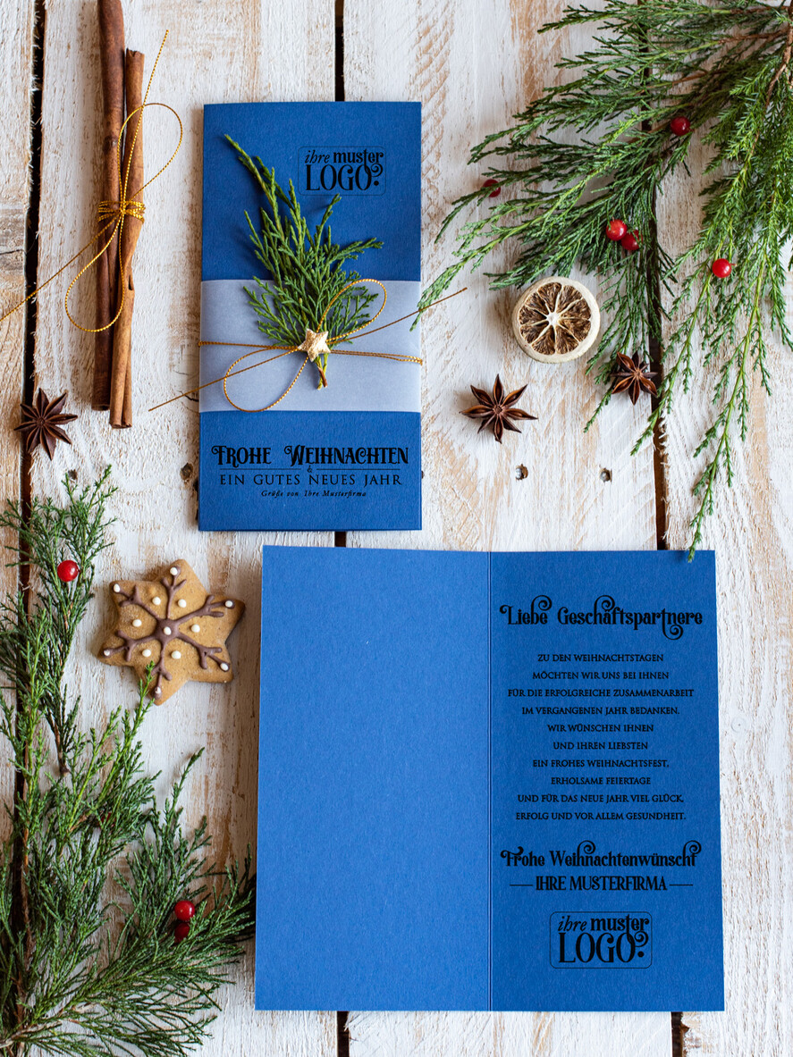 karten eco Weihnachtskarten für Firmen, Exklusive nachhaltige Weihnachtskarte für Geschäftspartner mit Logo & Wunschtext, geschäftliche Weihnachtskarte, Weihnachten Geschäftlich