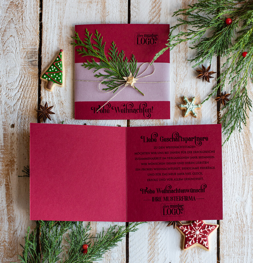karten eco Weihnachtskarten für Firmen, Exklusive nachhaltige Weihnachtskarte für Geschäftspartner mit Logo & Wunschtext, geschäftliche Weihnachtskarte, Weihnachten Geschäftlich