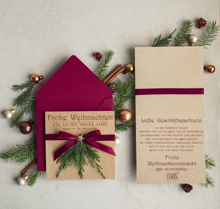 karten eco Weihnachtskarten für Firmen, Exklusive nachhaltige Weihnachtskarte für Geschäftspartner mit Logo & Wunschtext, geschäftliche Weihnachtskarte, Weihnachten Geschäftlich