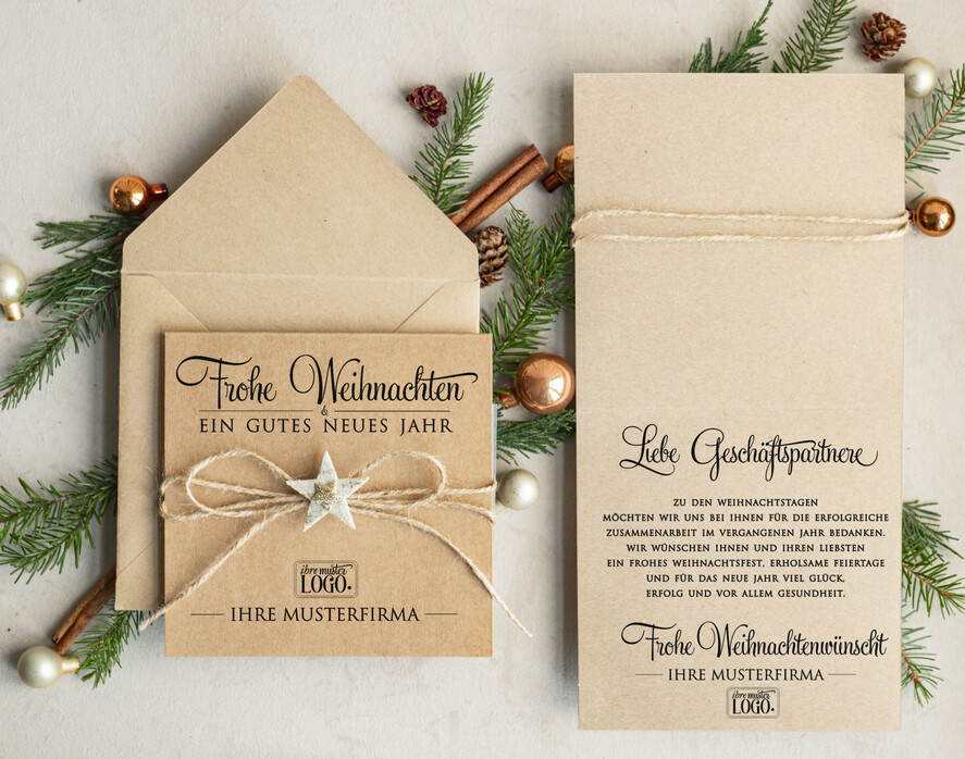karten eco Weihnachtskarten für Firmen, Exklusive nachhaltige Weihnachtskarte für Geschäftspartner mit Logo & Wunschtext, geschäftliche Weihnachtskarte, Weihnachten Geschäftlich