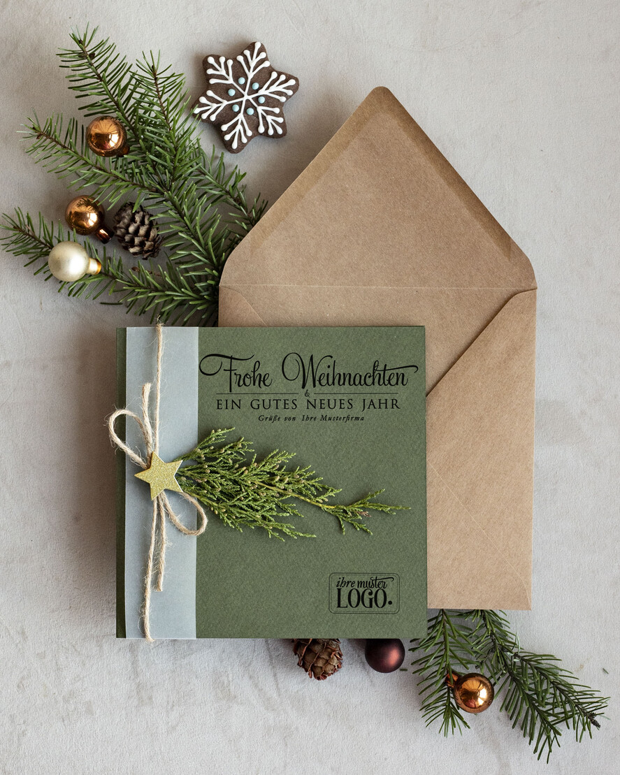 karten eco Weihnachtskarten für Firmen, Exklusive nachhaltige Weihnachtskarte für Geschäftspartner mit Logo & Wunschtext, geschäftliche Weihnachtskarte, Weihnachten Geschäftlich