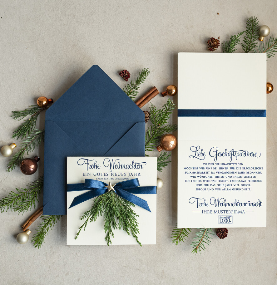 karten eco Weihnachtskarten für Firmen, Exklusive nachhaltige Weihnachtskarte für Geschäftspartner mit Logo & Wunschtext, geschäftliche Weihnachtskarte, Weihnachten Geschäftlich