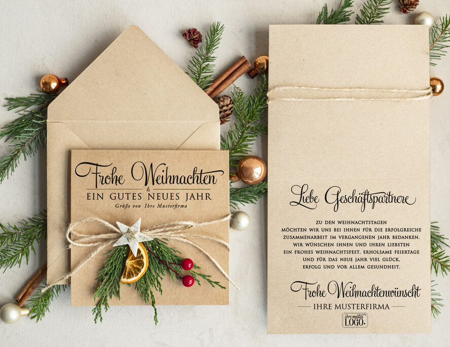 karten eco Weihnachtskarten für Firmen, Exklusive nachhaltige Weihnachtskarte für Geschäftspartner mit Logo & Wunschtext, geschäftliche Weihnachtskarte, Weihnachten Geschäftlich