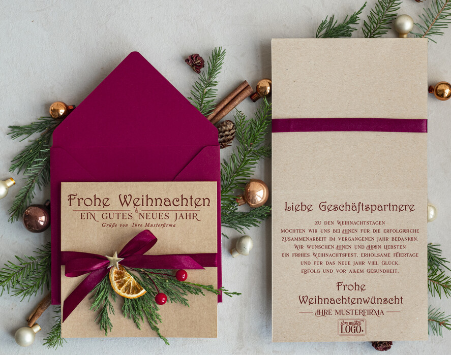 karten eco Weihnachtskarten für Firmen, Exklusive nachhaltige Weihnachtskarte für Geschäftspartner mit Logo & Wunschtext, geschäftliche Weihnachtskarte, Weihnachten Geschäftlich