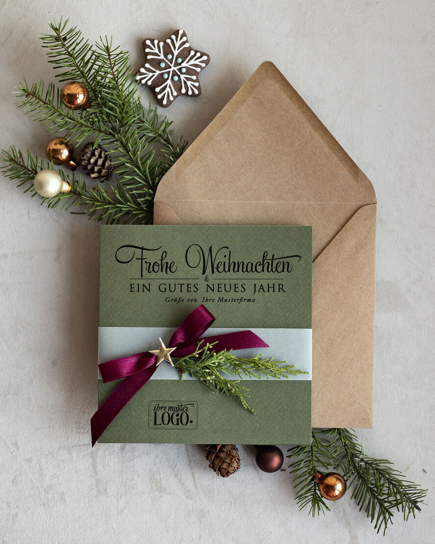 karten eco Weihnachtskarten für Firmen, Exklusive nachhaltige Weihnachtskarte für Geschäftspartner mit Logo & Wunschtext, geschäftliche Weihnachtskarte, Weihnachten Geschäftlich