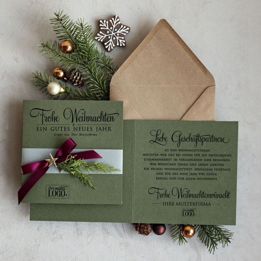 karten eco Weihnachtskarten für Firmen, Exklusive nachhaltige Weihnachtskarte für Geschäftspartner mit Logo & Wunschtext, geschäftliche Weihnachtskarte, Weihnachten Geschäftlich