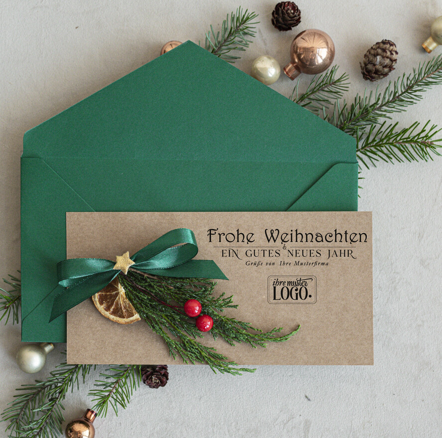 karten eco Weihnachtskarten für Firmen, Exklusive nachhaltige Weihnachtskarte für Geschäftspartner mit Logo & Wunschtext, geschäftliche Weihnachtskarte, Weihnachten Geschäftlich
