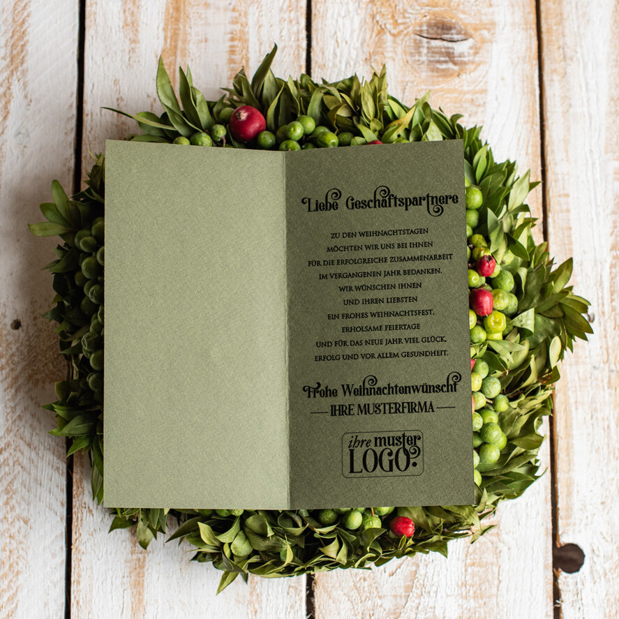 karten eco Weihnachtskarten für Firmen, Exklusive nachhaltige Weihnachtskarte für Geschäftspartner mit Logo & Wunschtext, geschäftliche Weihnachtskarte, Weihnachten Geschäftlich