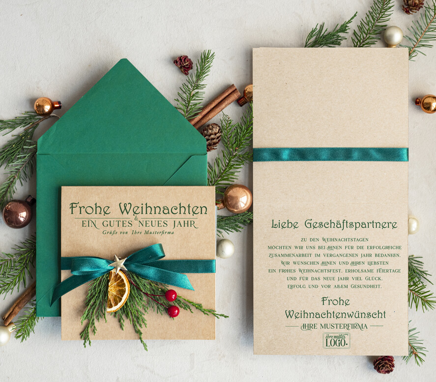 karten eco Weihnachtskarten für Firmen, Exklusive nachhaltige Weihnachtskarte für Geschäftspartner mit Logo & Wunschtext, geschäftliche Weihnachtskarte, Weihnachten Geschäftlich