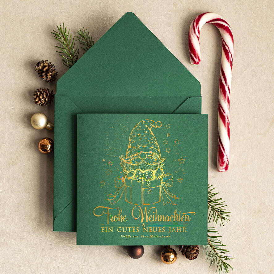 karten golden Exklusive Weihnachtskarte mit Goldfolie für Geschäftspartner Weihnachtskarten mit Goldfolie, Exklusive Weihnachtskarten für Geschäftspartner, Geschäftliche Weihnachtskarte edel, Weihnachtskarten mit Logo