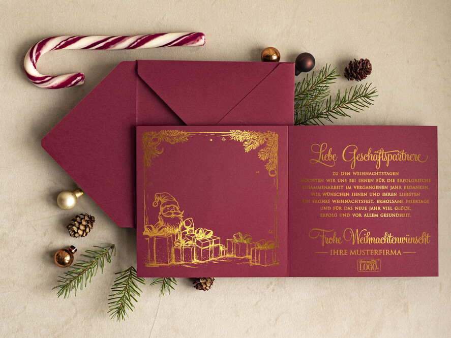 karten golden Exklusive Weihnachtskarte mit Goldfolie für Geschäftspartner Weihnachtskarten mit Goldfolie, Exklusive Weihnachtskarten für Geschäftspartner, Geschäftliche Weihnachtskarte edel, Weihnachtskarten mit Logo