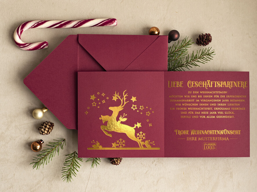 karten golden Exklusive Weihnachtskarte mit Goldfolie für Geschäftspartner Weihnachtskarten mit Goldfolie, Exklusive Weihnachtskarten für Geschäftspartner, Geschäftliche Weihnachtskarte edel, Weihnachtskarten mit Logo