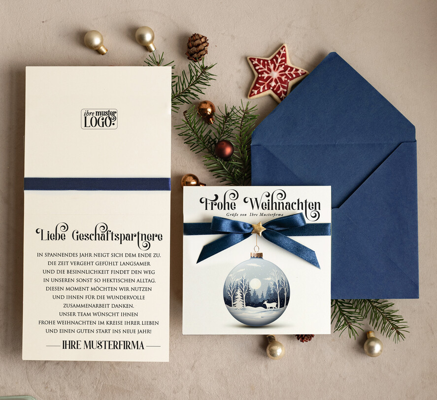karten Satinband Weihnachtskarten mit Schleife – exklusive & dekorative Weihnachtskarten mit Satinband für Firmen und Geschäftspartner