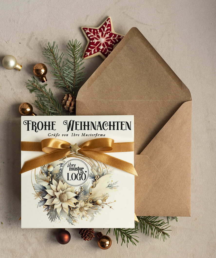 karten Satinband Weihnachtskarten mit Schleife – exklusive & dekorative Weihnachtskarten mit Satinband für Firmen und Geschäftspartner