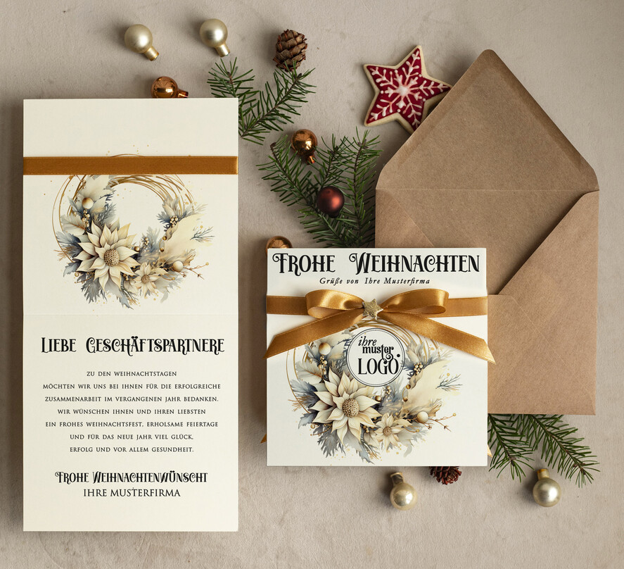 karten Satinband Weihnachtskarten mit Schleife – exklusive & dekorative Weihnachtskarten mit Satinband für Firmen und Geschäftspartner