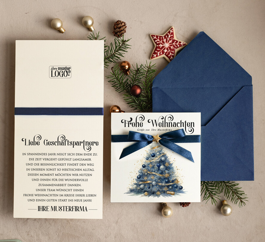 karten Satinband Weihnachtskarten mit Schleife – exklusive & dekorative Weihnachtskarten mit Satinband für Firmen und Geschäftspartner