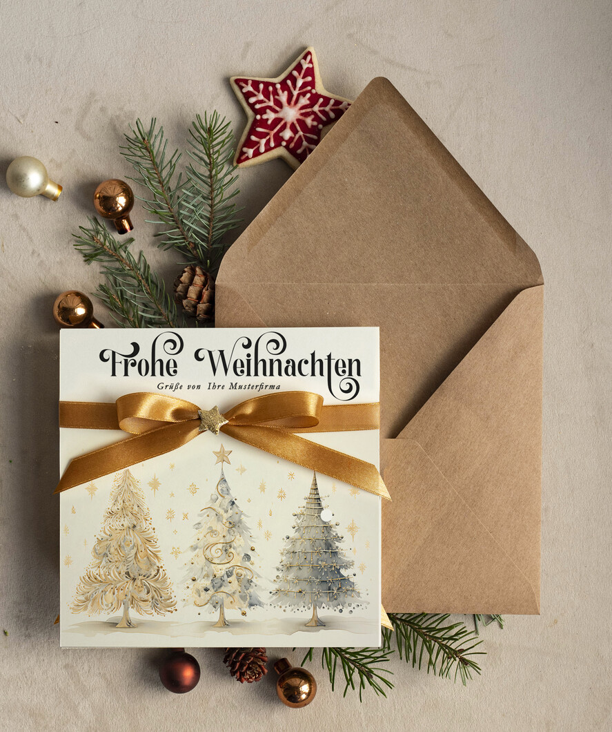 karten Satinband Weihnachtskarten mit Schleife – exklusive & dekorative Weihnachtskarten mit Satinband für Firmen und Geschäftspartner