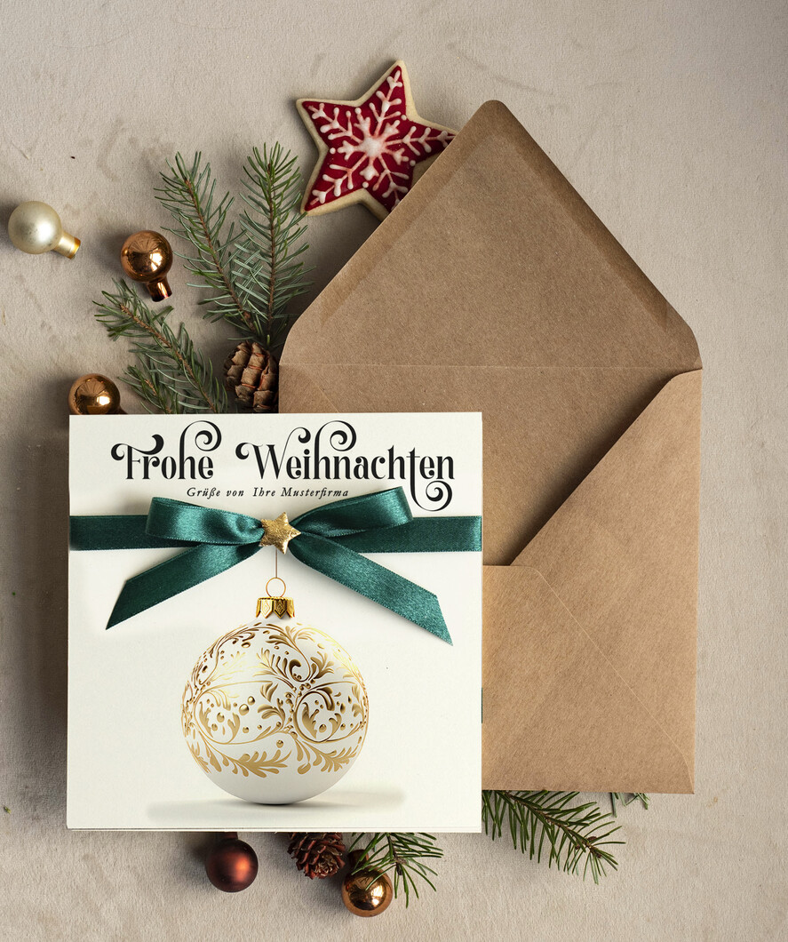 karten Satinband Weihnachtskarten mit Schleife – exklusive & dekorative Weihnachtskarten mit Satinband für Firmen und Geschäftspartner
