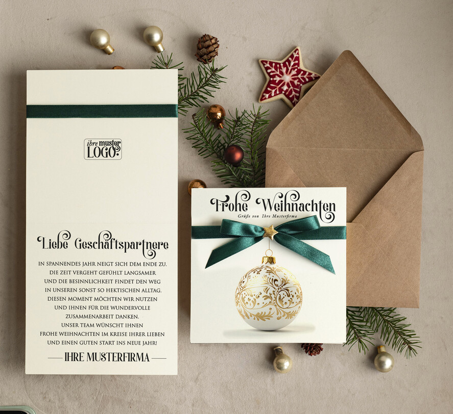 karten Satinband Weihnachtskarten mit Schleife – exklusive & dekorative Weihnachtskarten mit Satinband für Firmen und Geschäftspartner