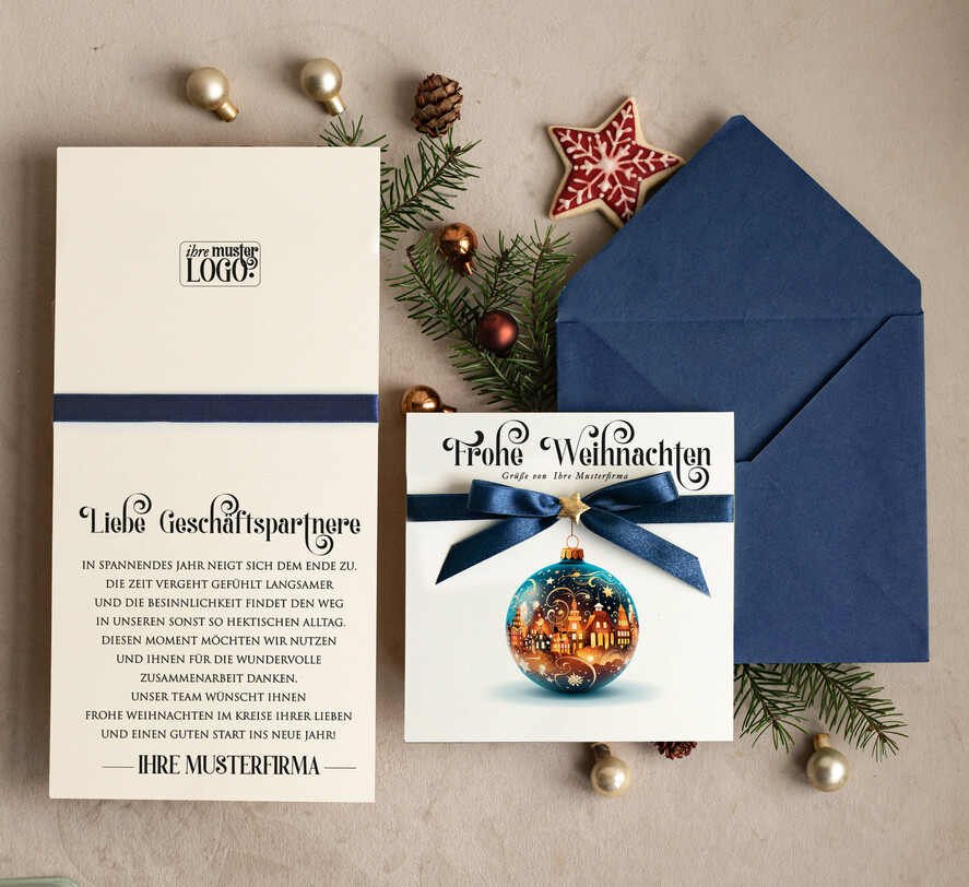 karten Satinband Weihnachtskarten mit Schleife – exklusive & dekorative Weihnachtskarten mit Satinband für Firmen und Geschäftspartner