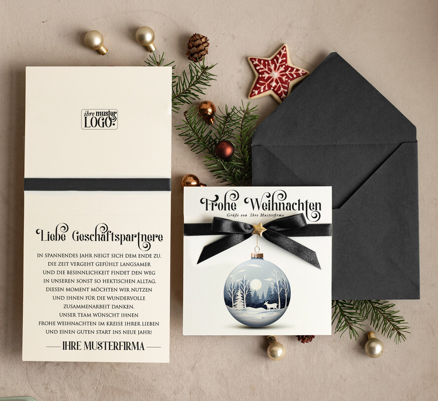 karten Satinband Weihnachtskarten mit Schleife – exklusive & dekorative Weihnachtskarten mit Satinband für Firmen und Geschäftspartner