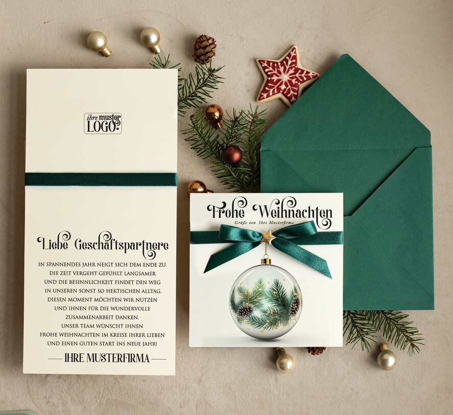 karten Satinband Weihnachtskarten mit Schleife – exklusive & dekorative Weihnachtskarten mit Satinband für Firmen und Geschäftspartner