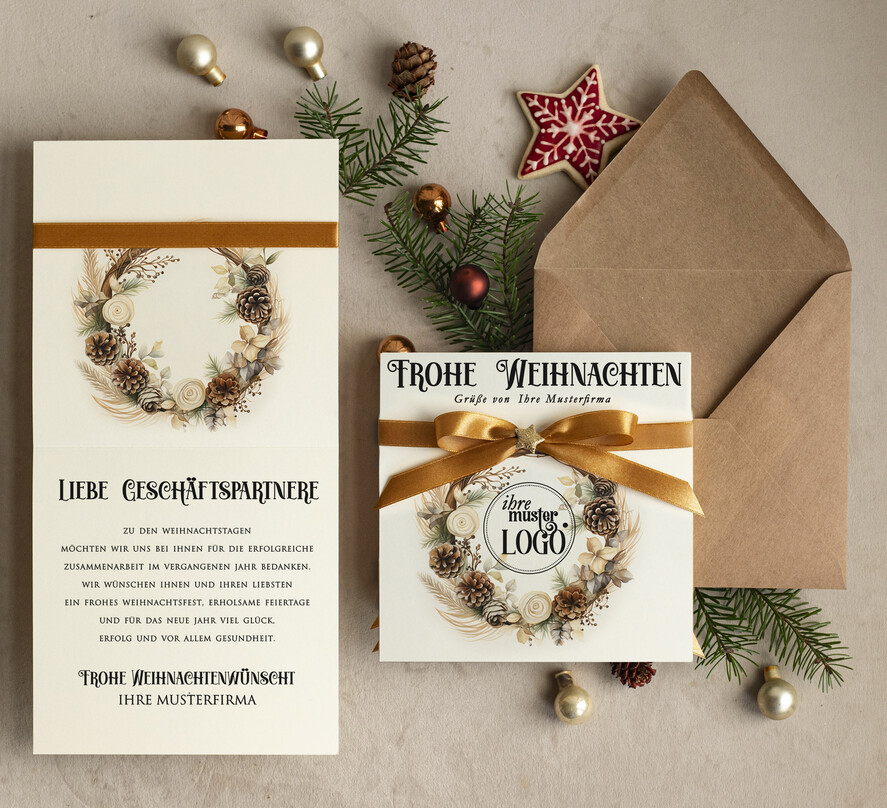 karten Satinband Weihnachtskarten mit Schleife – exklusive & dekorative Weihnachtskarten mit Satinband für Firmen und Geschäftspartner